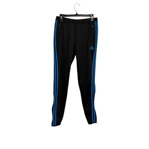 Adidas Womens Track Pants Black‎ Blue ClimaCool Athletic Zip Pockets Sz M